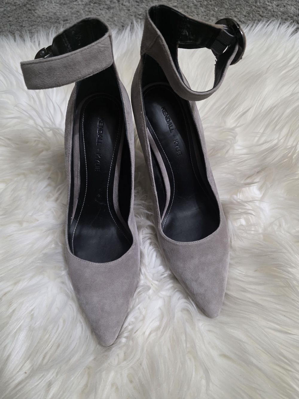 Kendall & Kylie Grey Suede Pointed Toe Ankle Strap Pumps